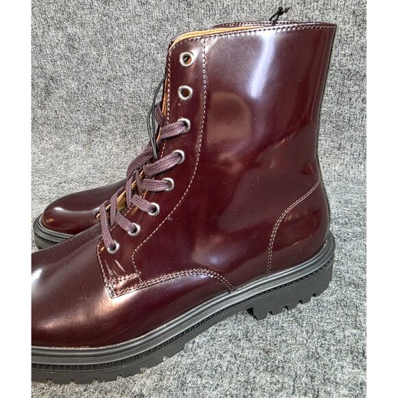 Express Leather Lace-Up Combat Boots In Burgundy Size 8 With Chunky Sole - Picture 4 of 9
